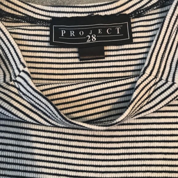 Off the shoulder black and white striped dress. - Picture 3 of 3